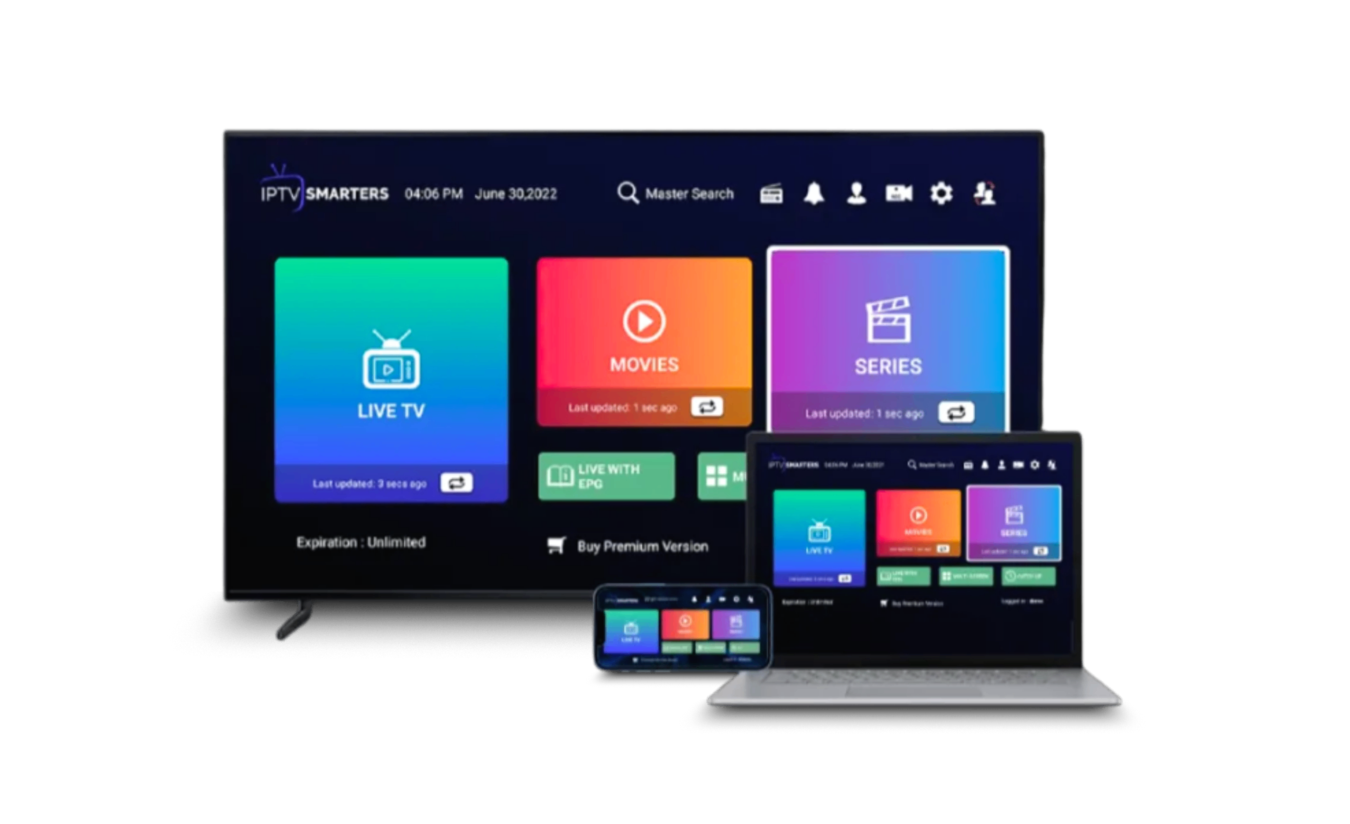 IPTV Smarters on Smart TV, Laptop and Mobile devices